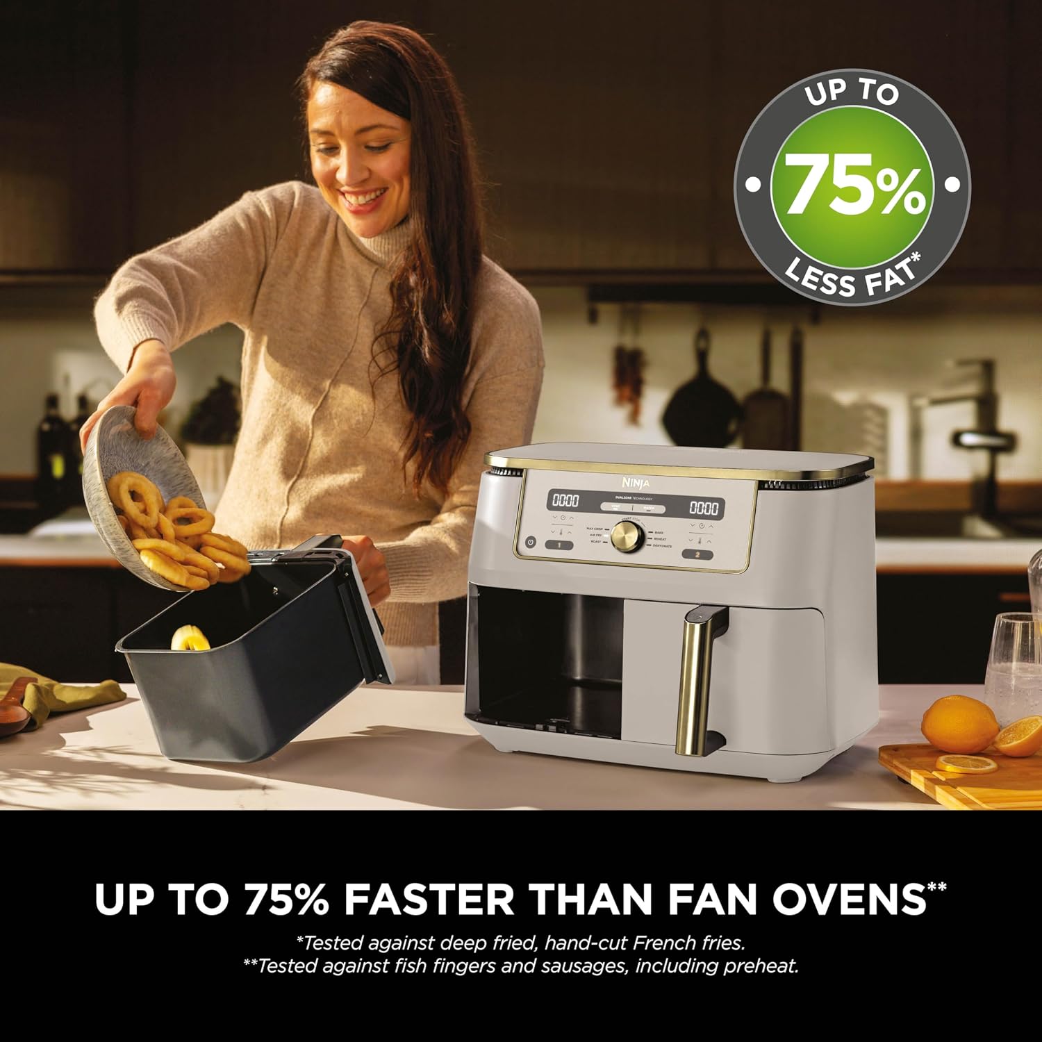Dual Zone Digital Air Fryer 9.5L 6-in-1 Stone Gold