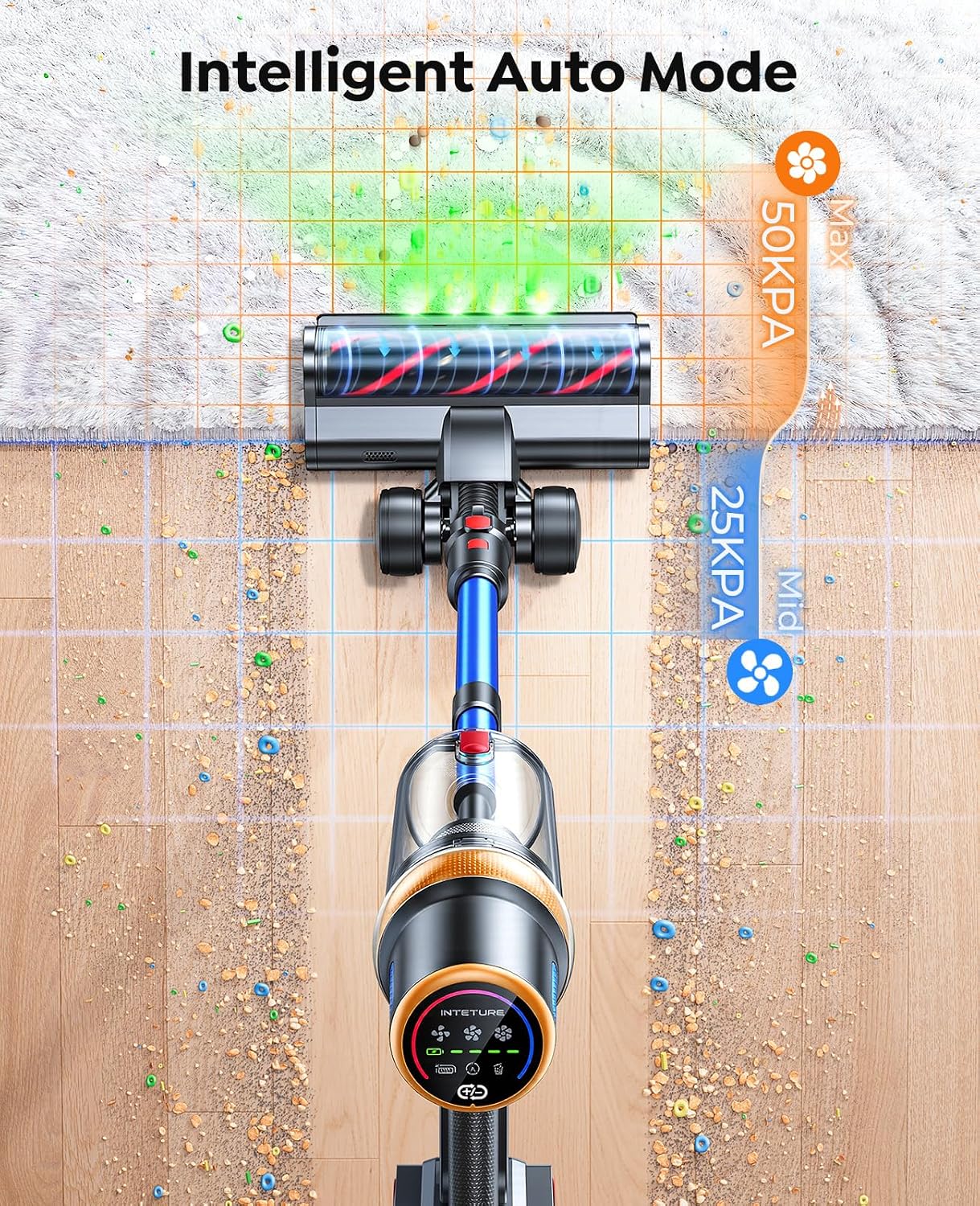 Cordless Stick Vacuum Cleaner 600W 50kPa Suction 65min Runtime Blue