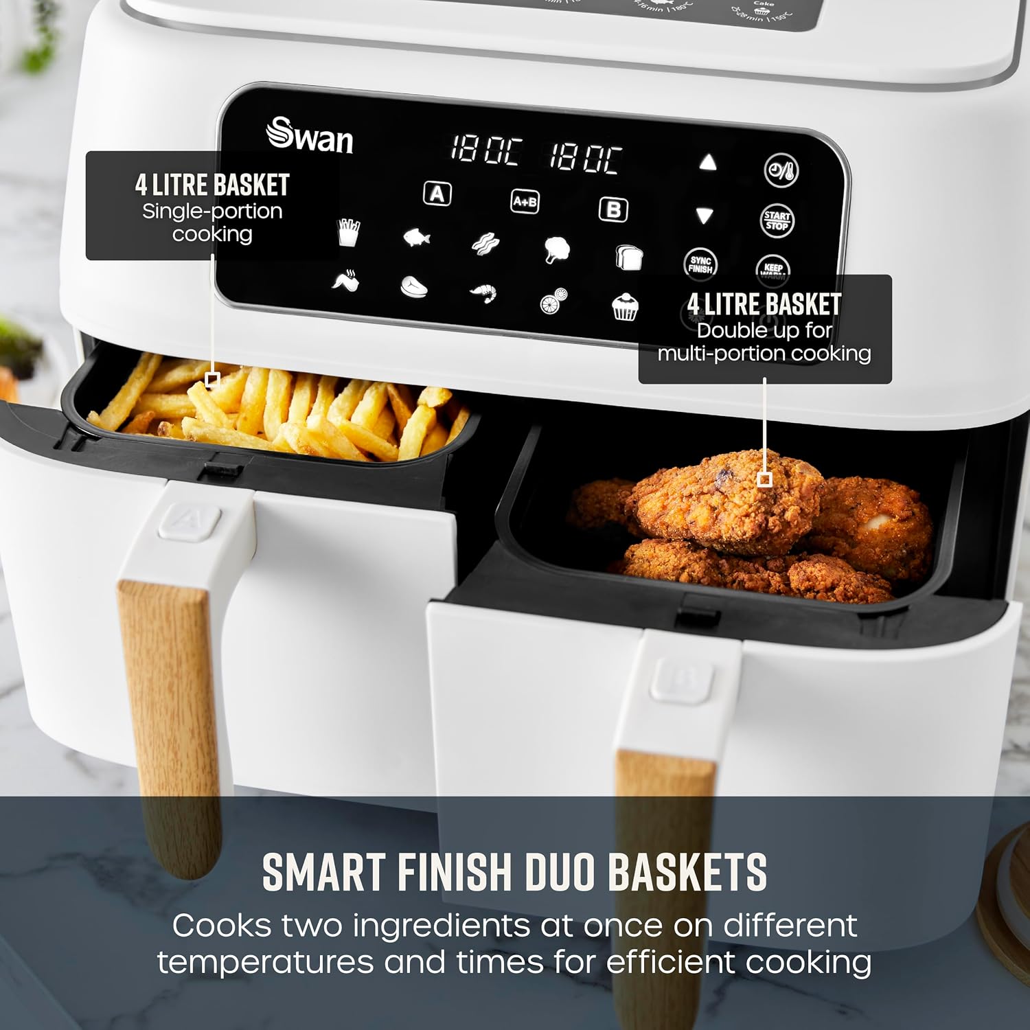 Air Fryer 8L Dual Basket 13 Presets Match Cook White