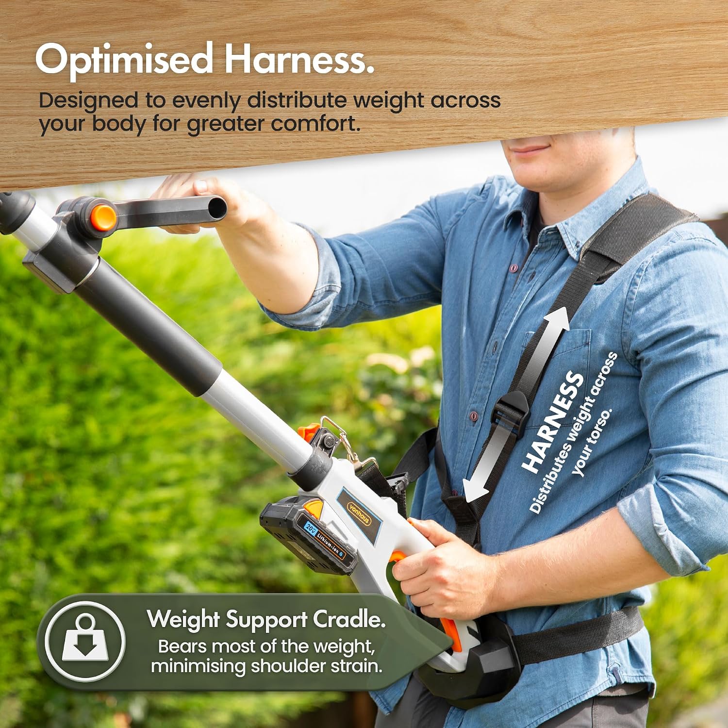 Cordless Pole Hedge Trimmer 193-244Cm 20V 2 Batteries Harness Grey