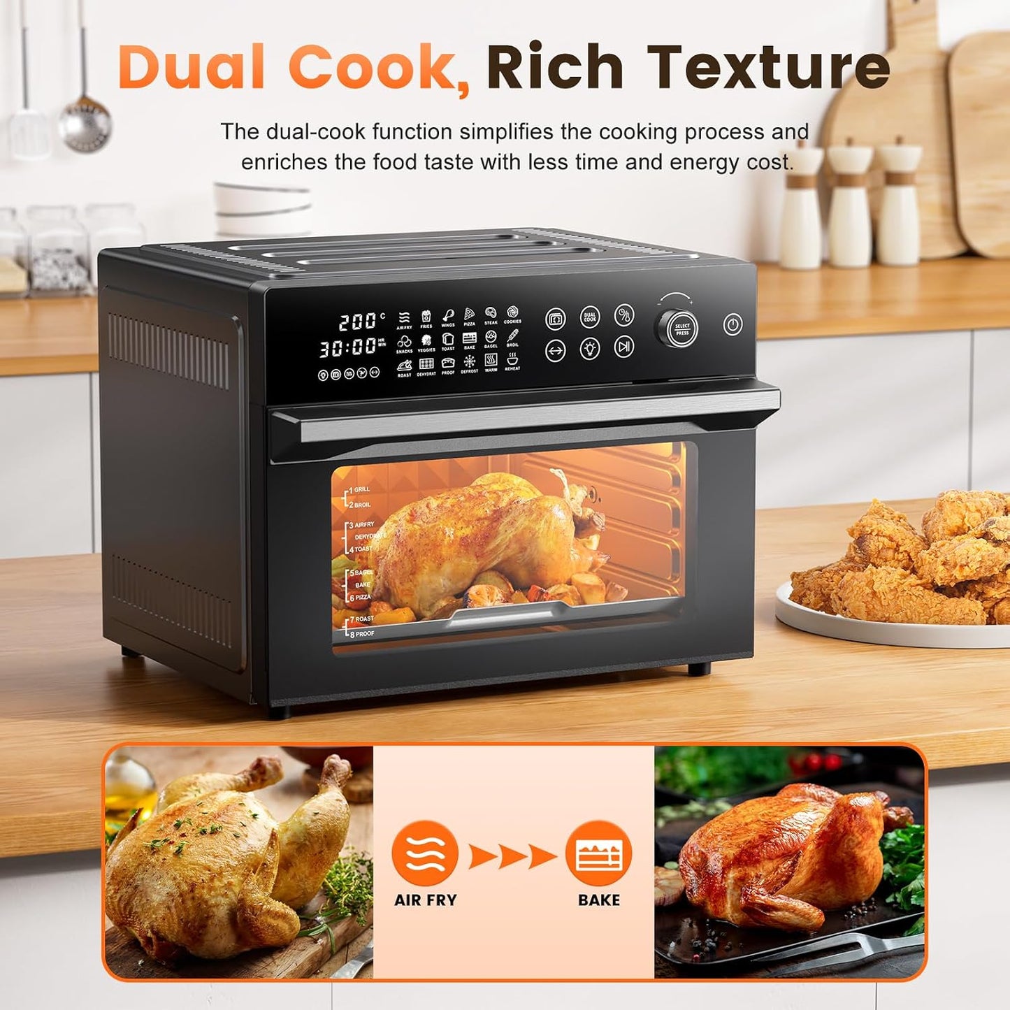 Air Fryer Oven 30L 18 Presets Dual-Cook Digital Touch Black