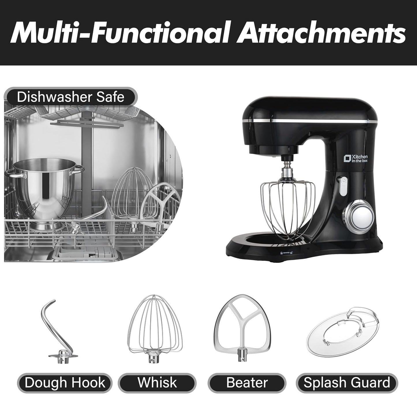Stand Mixer 1300W 6L 10 Speeds Pulse Function Black