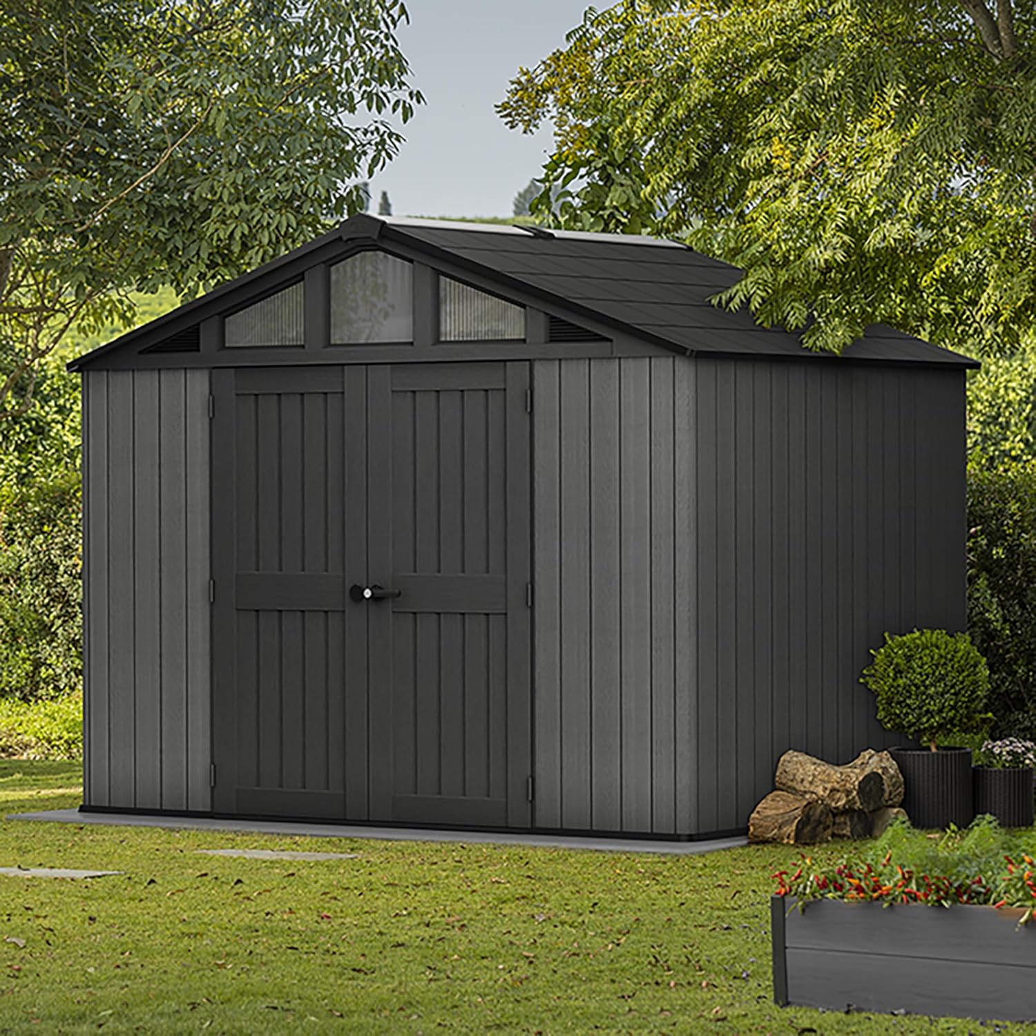 10x15ft Stronghold Outdoor Storage Shed — Wood-Effect, Weatherproof & Steel-Reinforced