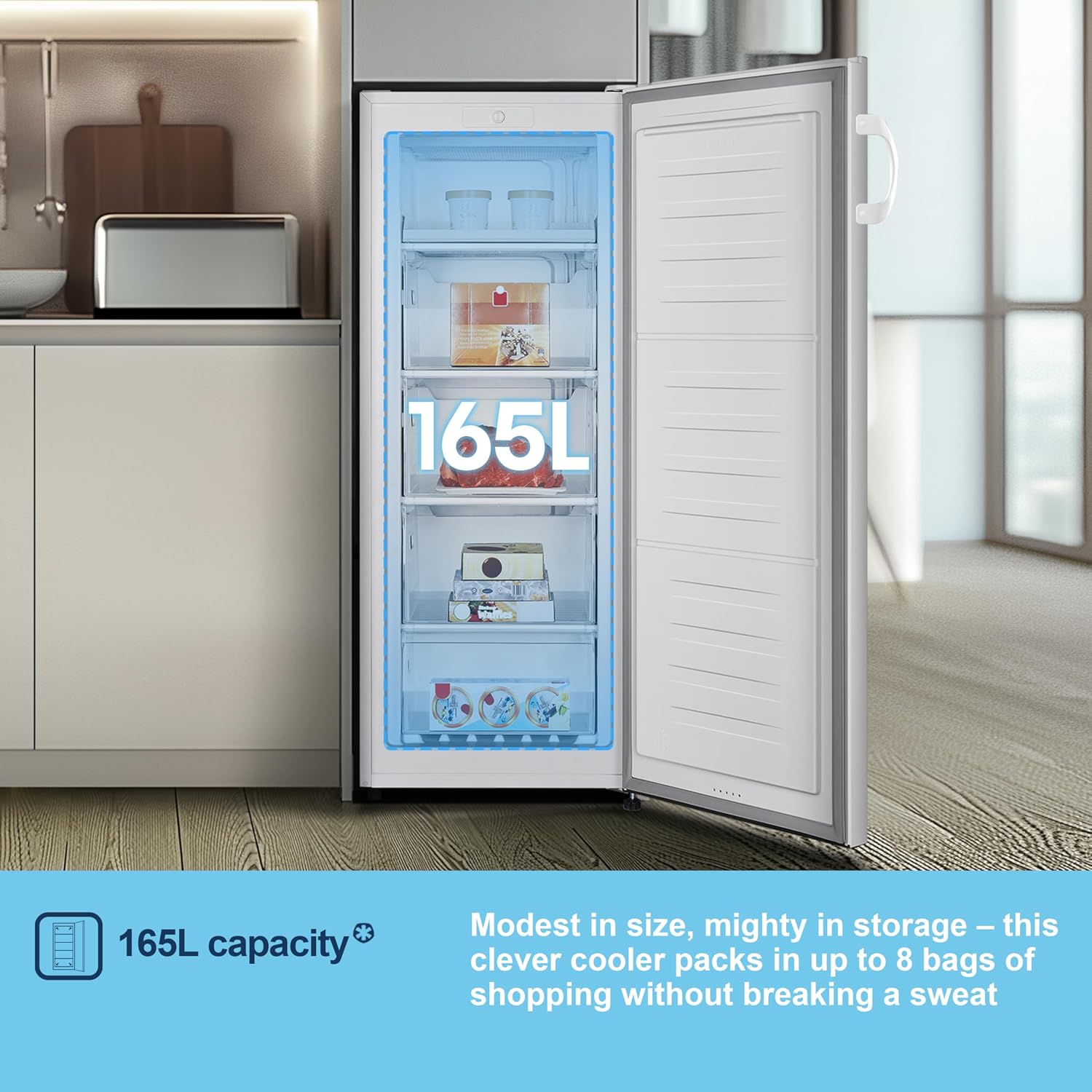 Freestanding Upright Freezer 165L 143Cm 5 Compartments Reversible Door White