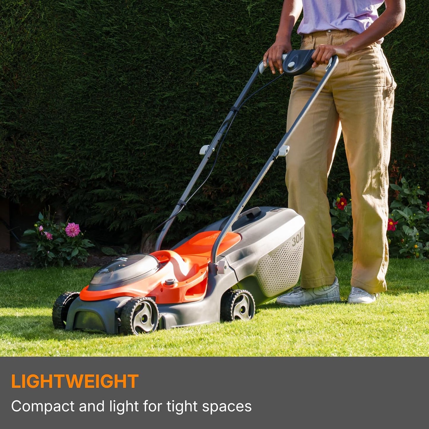 Cordless Lawn Mower 32cm Cutting Width 4 Height Settings 30-60mm 18V 4.0Ah Orange