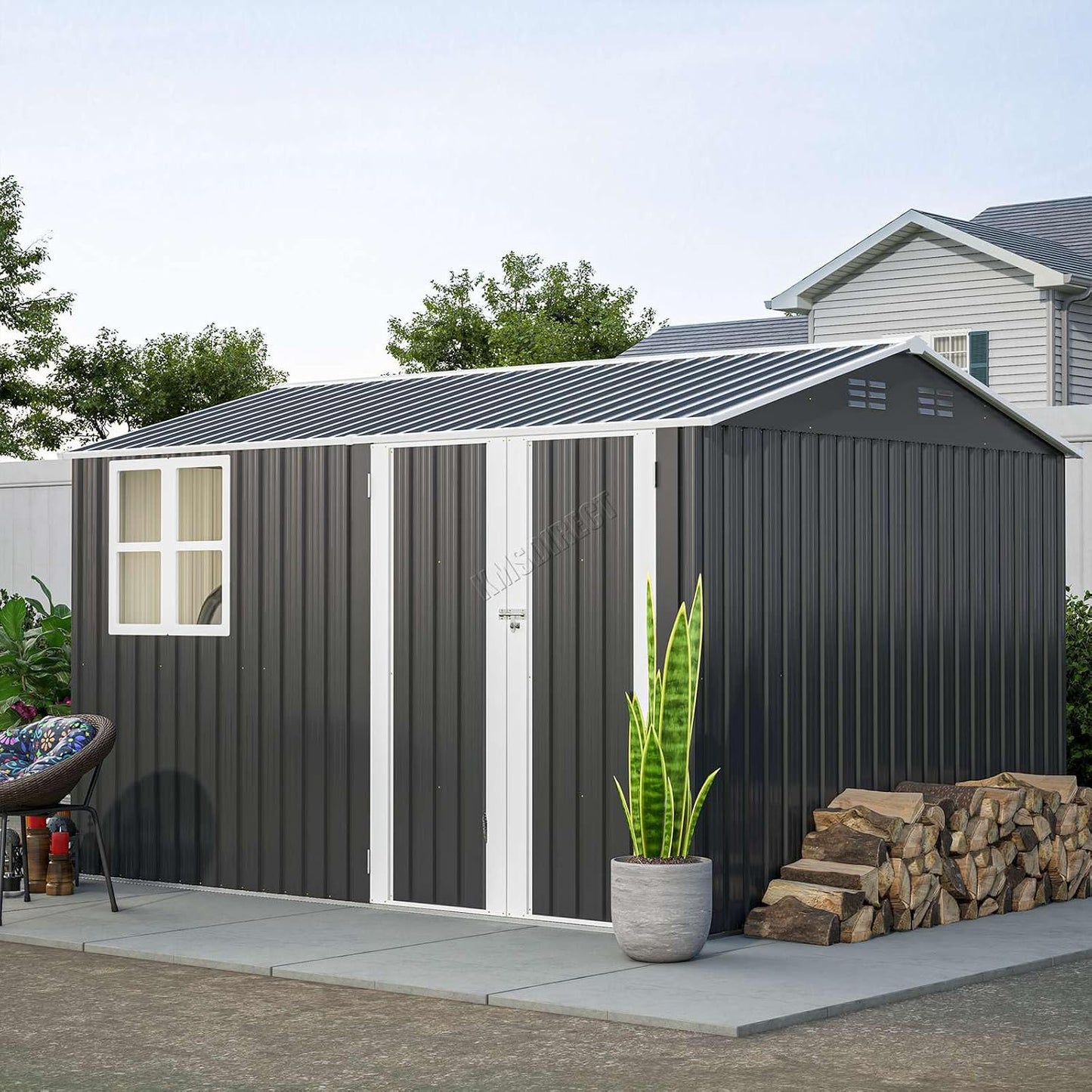 Garden Storage Shed 10 X 8 Ft Anthracite Metal Apex Roof