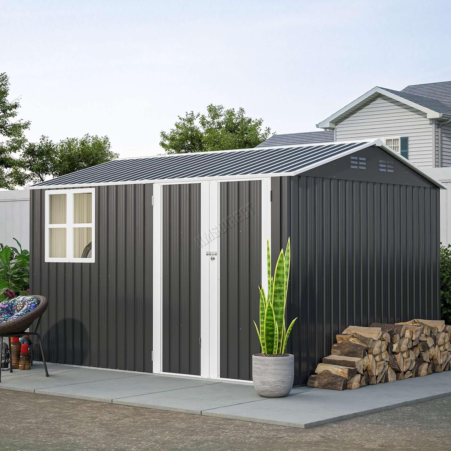Garden Storage Shed 10 X 8 Ft Anthracite Metal Apex Roof