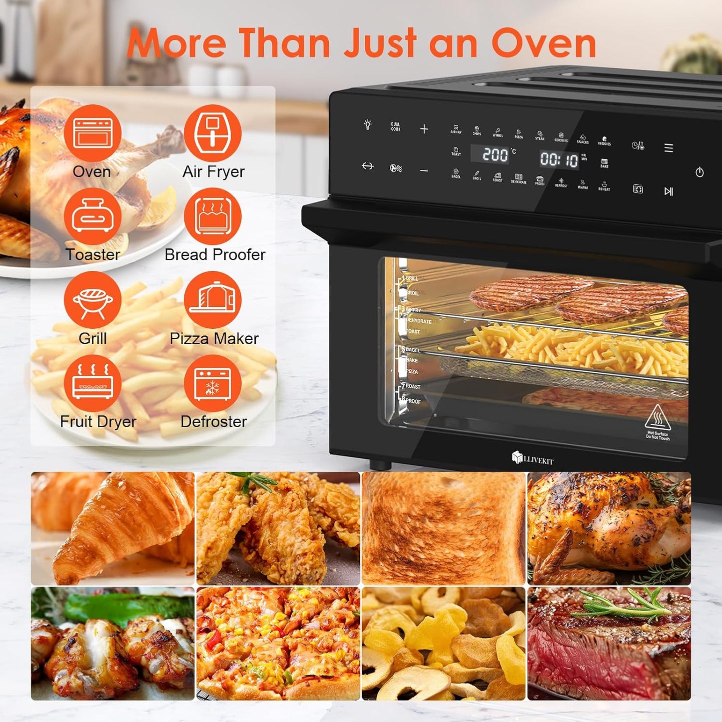 Air Fryer Oven 30L 1800W 20 Programs Rotisserie Black