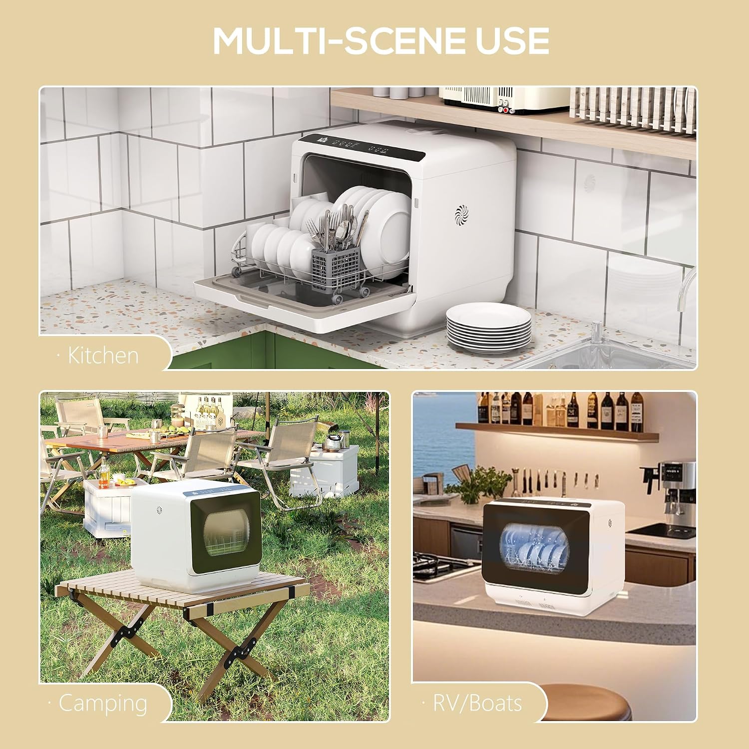 Table Top Dishwasher 6L Built-In Tank 4 Place Settings Touch Control White
