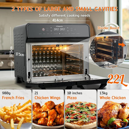 Dual Zone Air Fryer Oven 22L 2400W 10-in-1 Digital Touch Stainless Steel