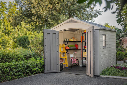 Plastic Garden Storage Shed 8 X 8 Ft Beige Double Doors Lockable