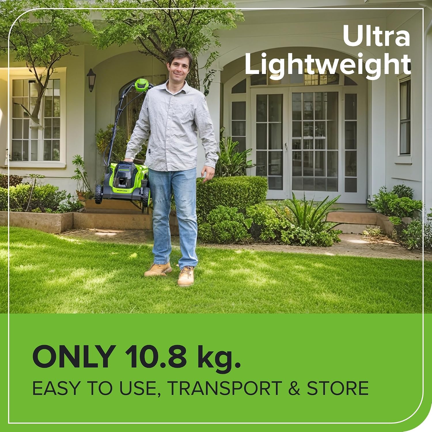 Cordless Lawn Mower 33cm 24V Brushless Motor 30L Bag 4Ah Battery