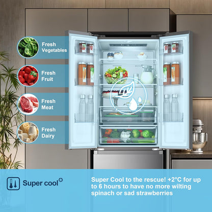 Freestanding French Door Fridge Freezer 485L Total No Frost Silver