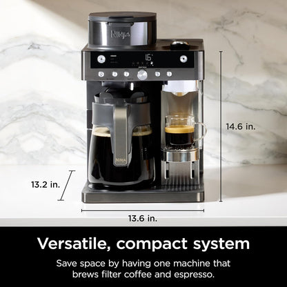 2-in-1 Filter Coffee and Pod Capsule Machine with Built-in Milk Frother 1.8L Gunmetal