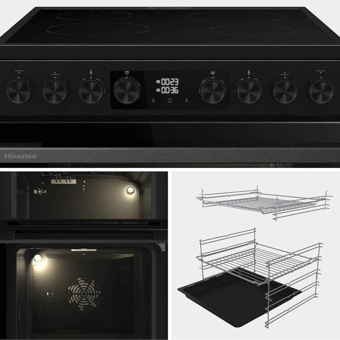 Electric Cooker 130L Double Oven Ceramic Hob A Rated Black