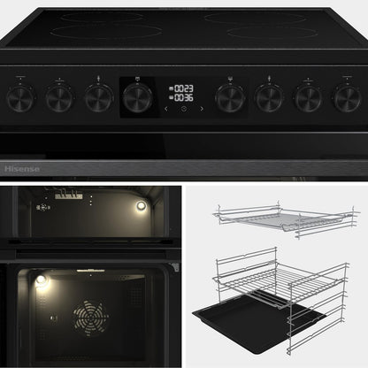 Electric Cooker 130L Double Oven Ceramic Hob A Rated Black