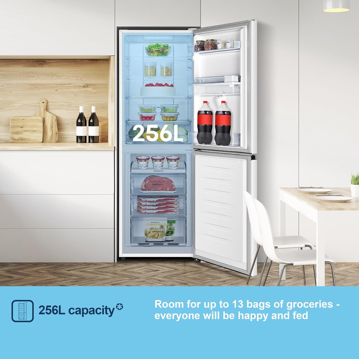 Freestanding Fridge Freezer 256L Frost Free Water Dispenser White