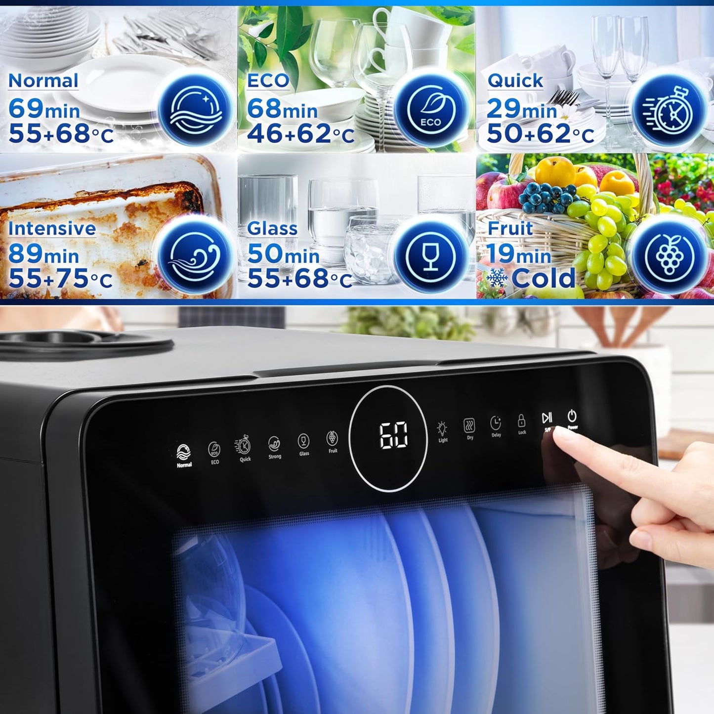Table Top Dishwasher 5L 950W 8 Programs Black
