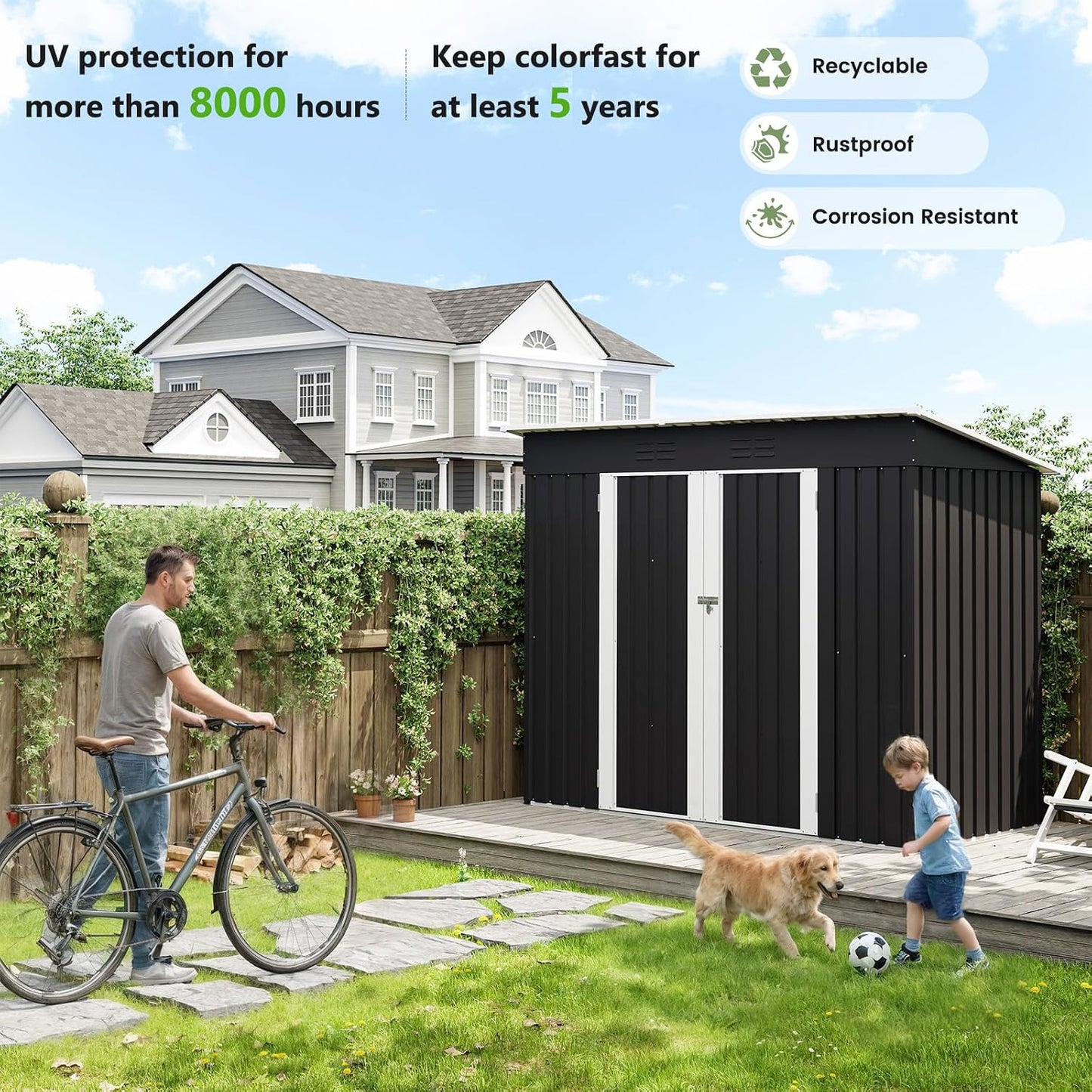 Metal Garden Storage Shed 8 X 4 Ft Dark Grey Alloy Steel Lockable Door