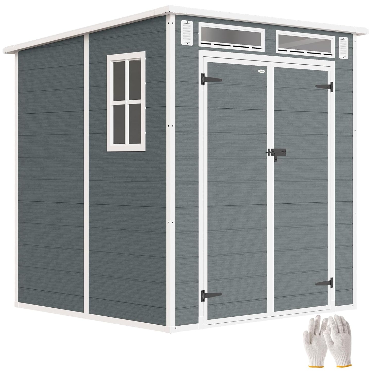 Plastic Garden Storage Shed 6 X 6 Ft Dark Grey Aluminium Frame Double Doors