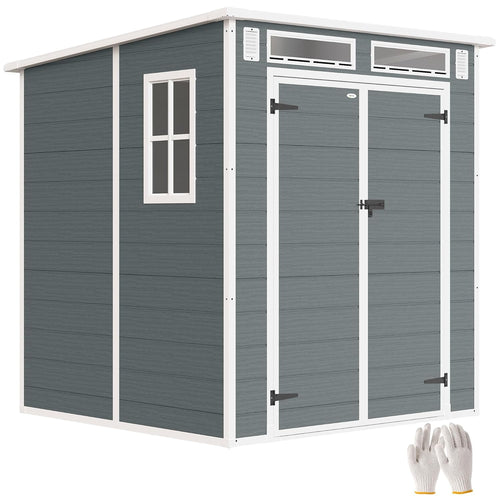 Plastic Garden Storage Shed 6 X 6 Ft Dark Grey Aluminium Frame Double Doors