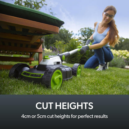 Cordless Electric Lawnmower 25cm 10in 5200RPM 18V 30 Mins Runtime Grey Green White