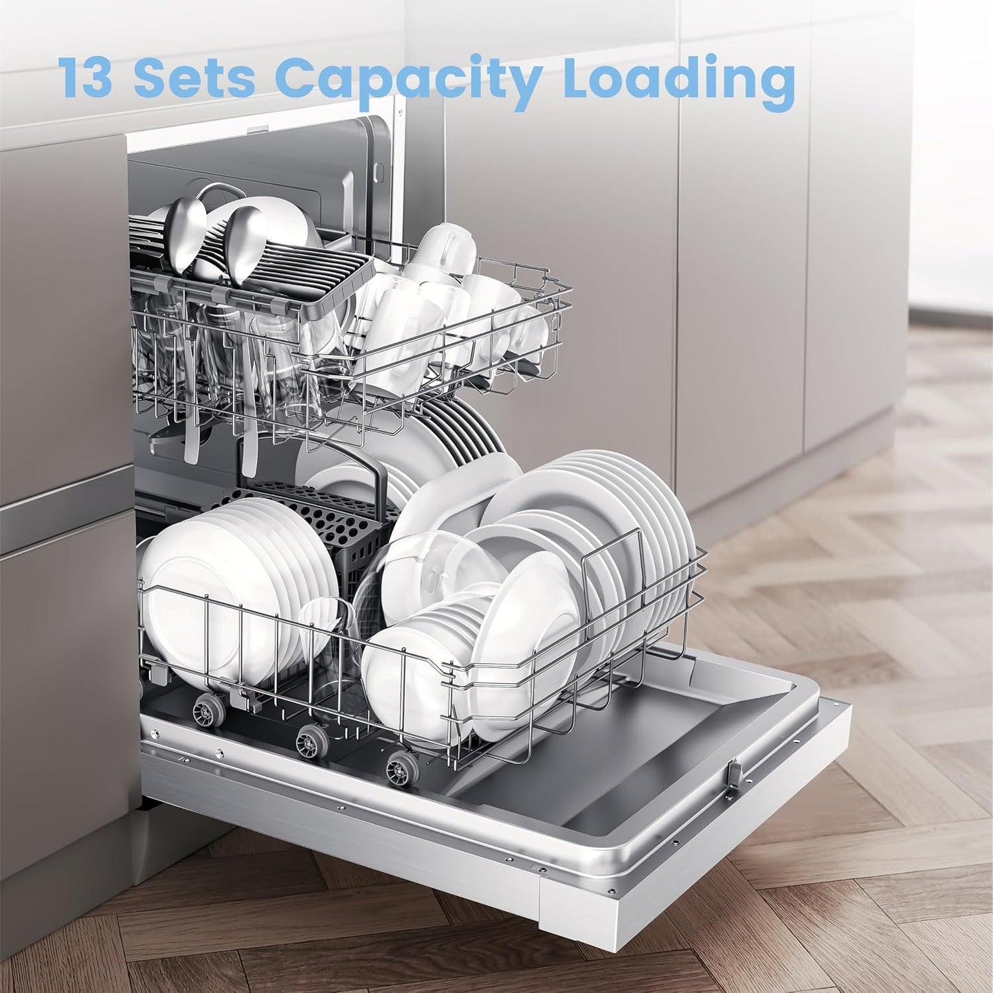 Freestanding Dishwasher 13 Place Settings 6 Programmes White Auto Door Open