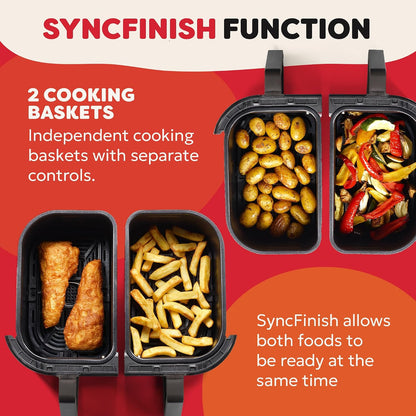 Dual Basket Air Fryer 7.6L 1700W 8 Functions Black