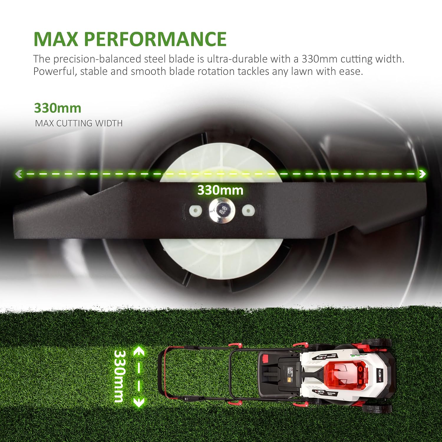 Cordless Lawn Mower 33cm 20V 4.0Ah Brushless Motor White
