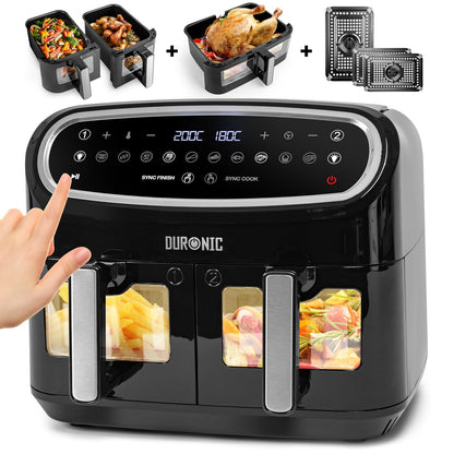 Digital Dual Zone Air Fryer 10L 2400W 10 Presets Black/Silver