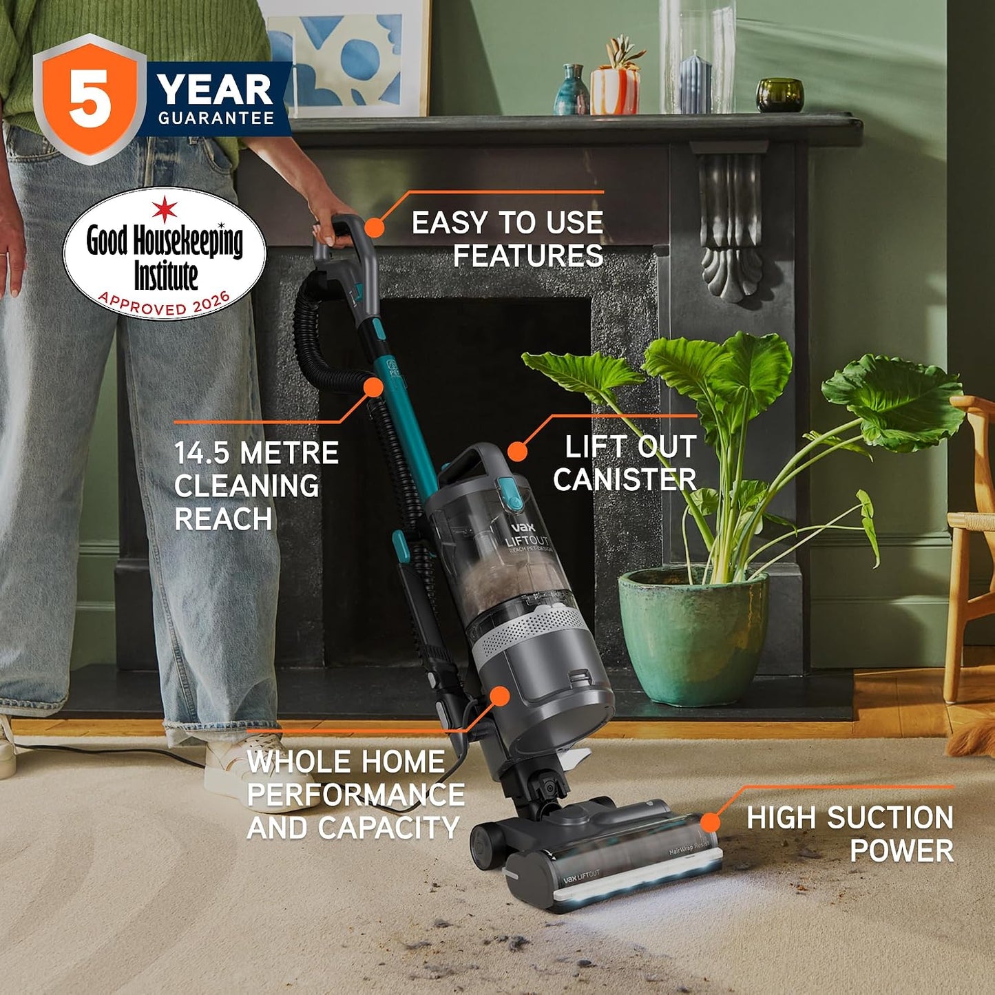Upright Bagless Vacuum Cleaner 600W 2L HEPA Filter Graphite/Teal