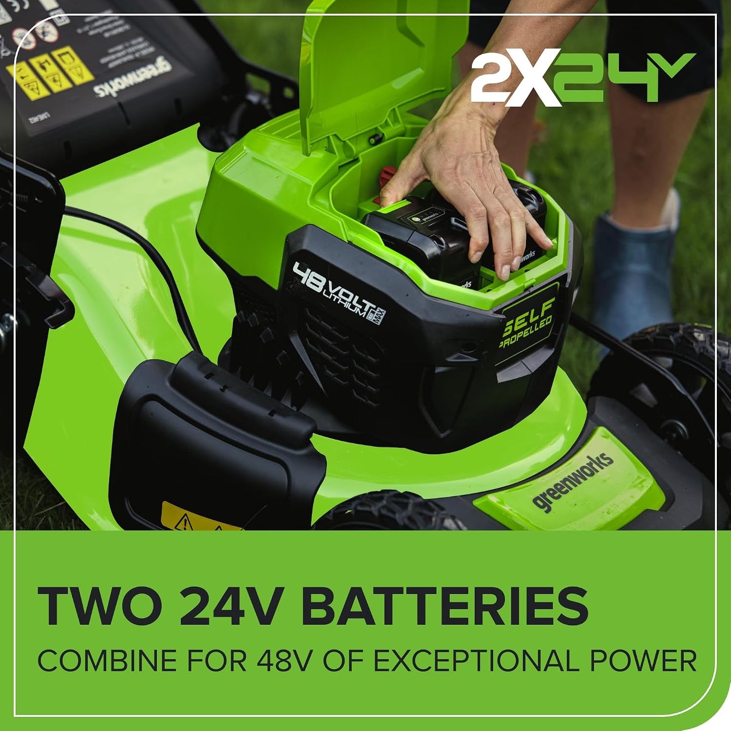 Cordless Lawn Mower 46cm 48V Self-Propelled 55L Bag 2x4Ah Batteries