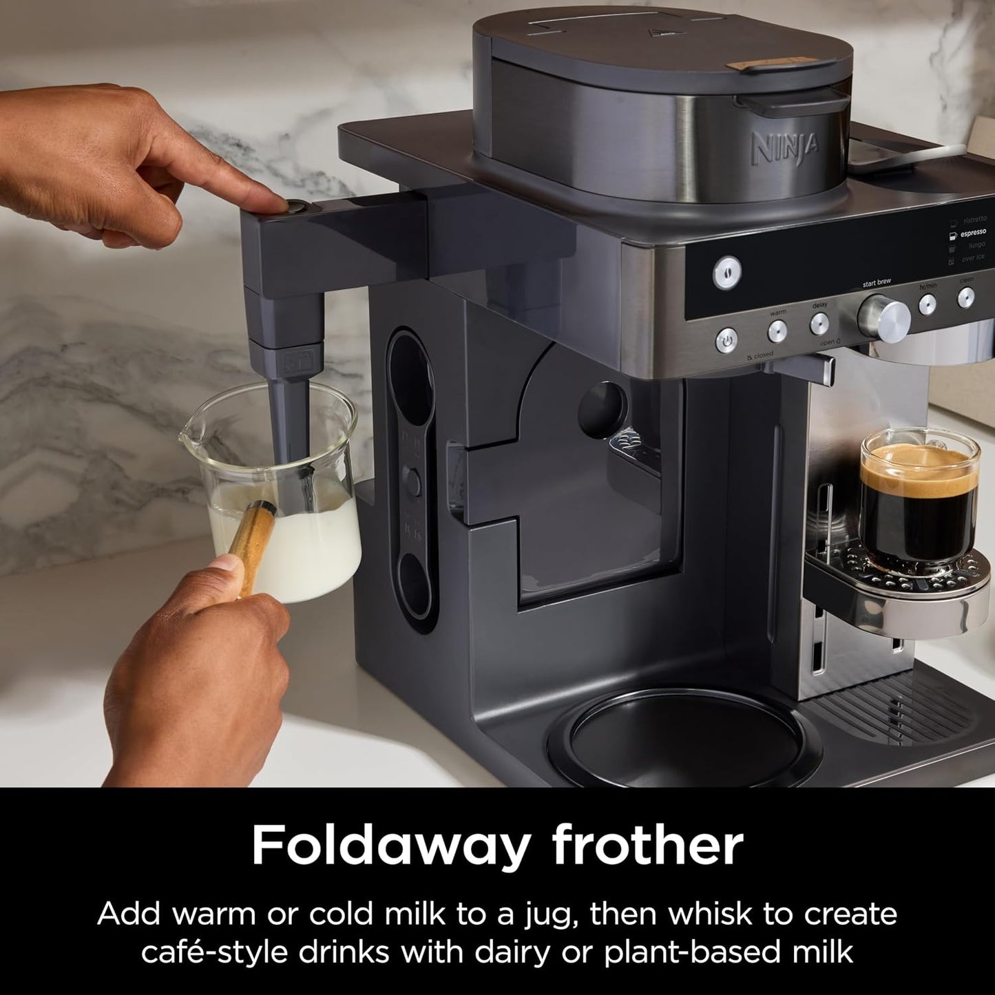 2-in-1 Filter Coffee and Pod Capsule Machine with Built-in Milk Frother 1.8L Gunmetal