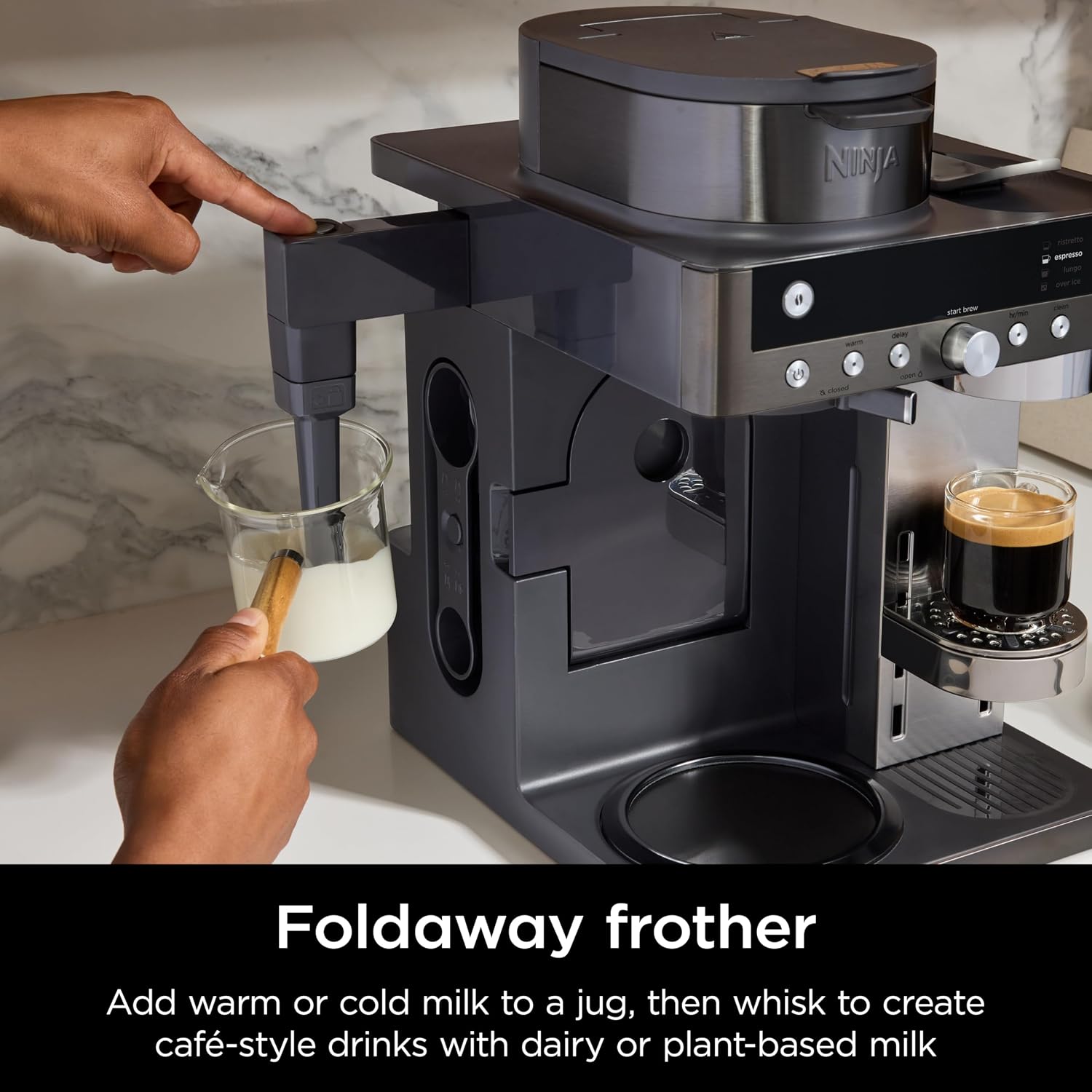 2-in-1 Filter Coffee and Pod Capsule Machine with Built-in Milk Frother 1.8L Gunmetal