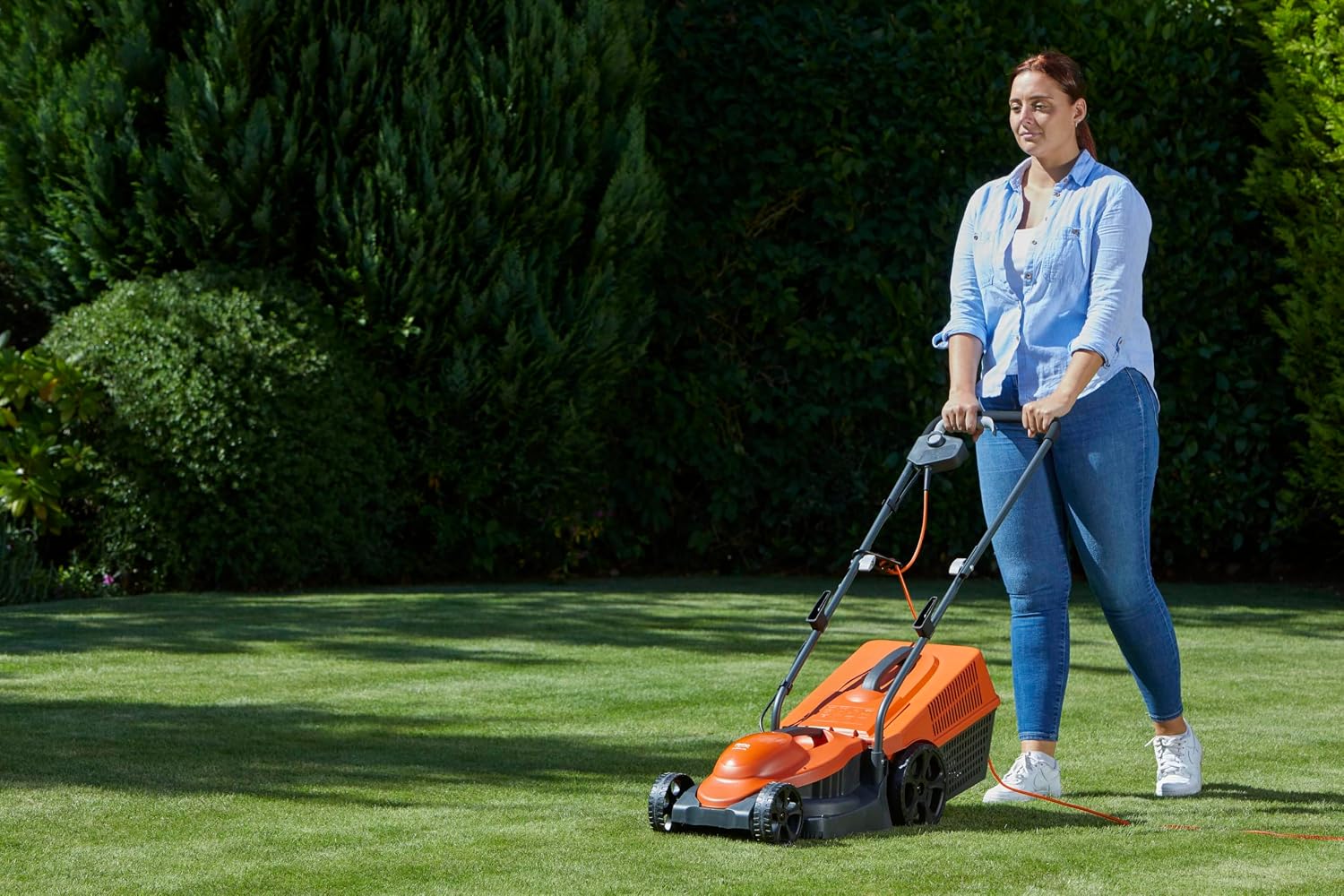 Corded Wheeled Lawn Mower 32cm 1300W 30L Grass Box Orange Grey