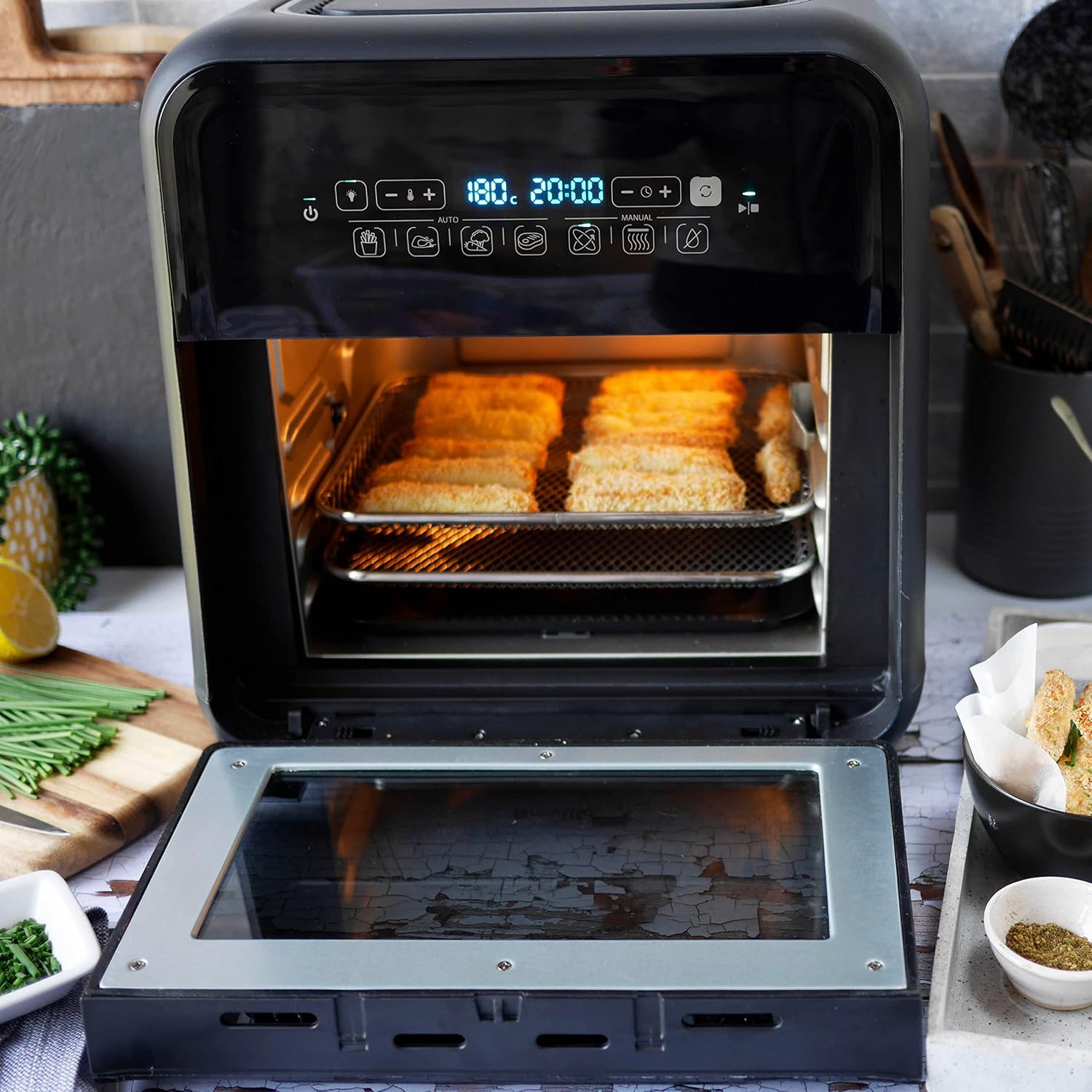Air Fryer Oven 10L 2000W Digital Touch Fry Bake Dehydrate Black Grey