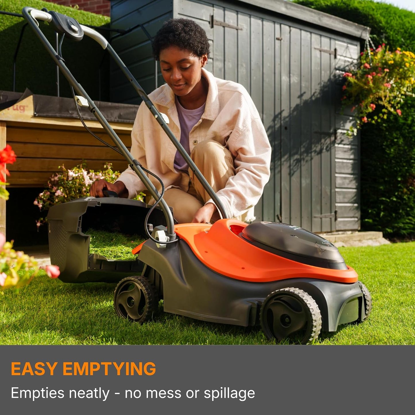 Cordless Lawn Mower 32cm Cutting Width 4 Height Settings 30-60mm 18V 4.0Ah Orange
