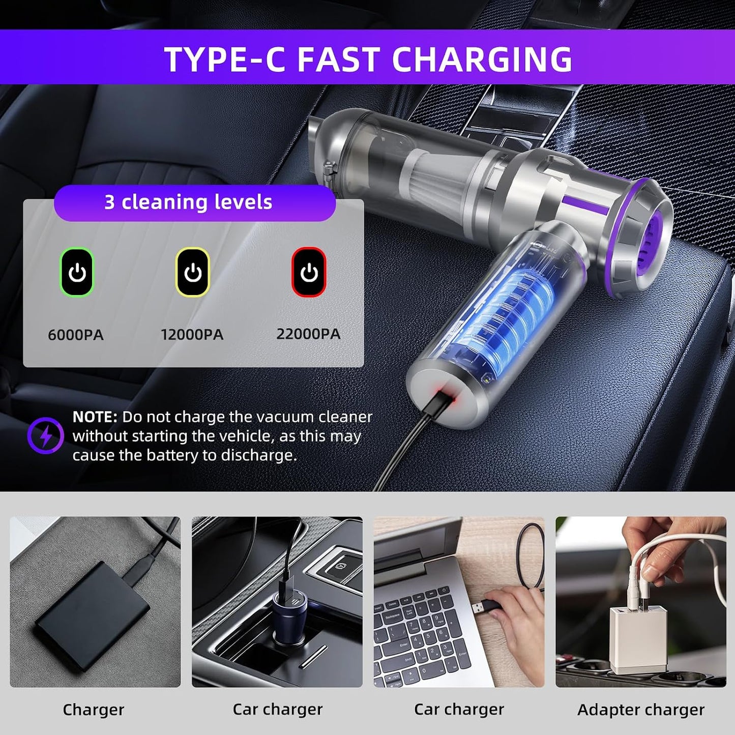 Handheld Vacuum Cleaner 22000Pa 3 Speed Brushless Motor Cordless Silver