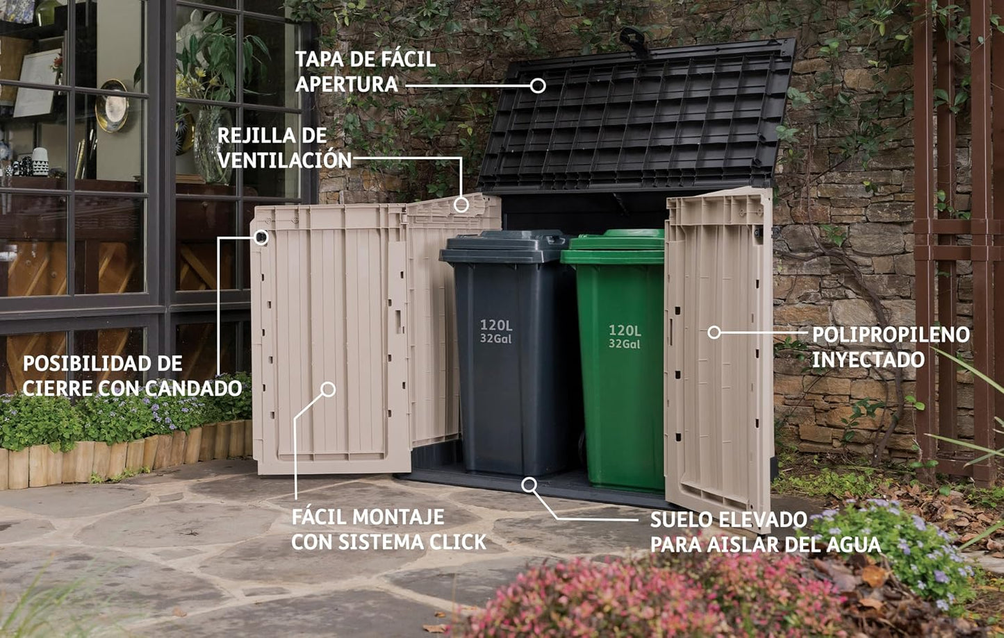 Outdoor Garden Storage Shed 845L Top And Front Opening Beige Brown
