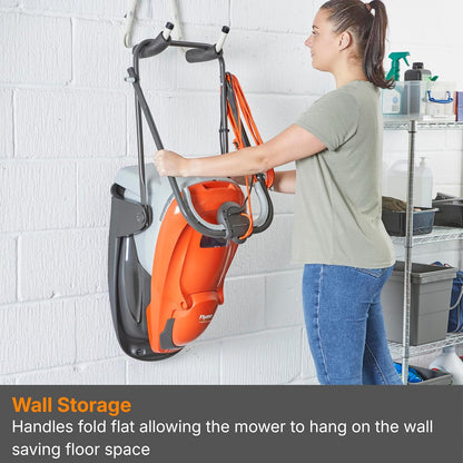 Hover Lawn Mower 33cm 1700W 20L Grass Box 4 Cutting Heights Orange Grey