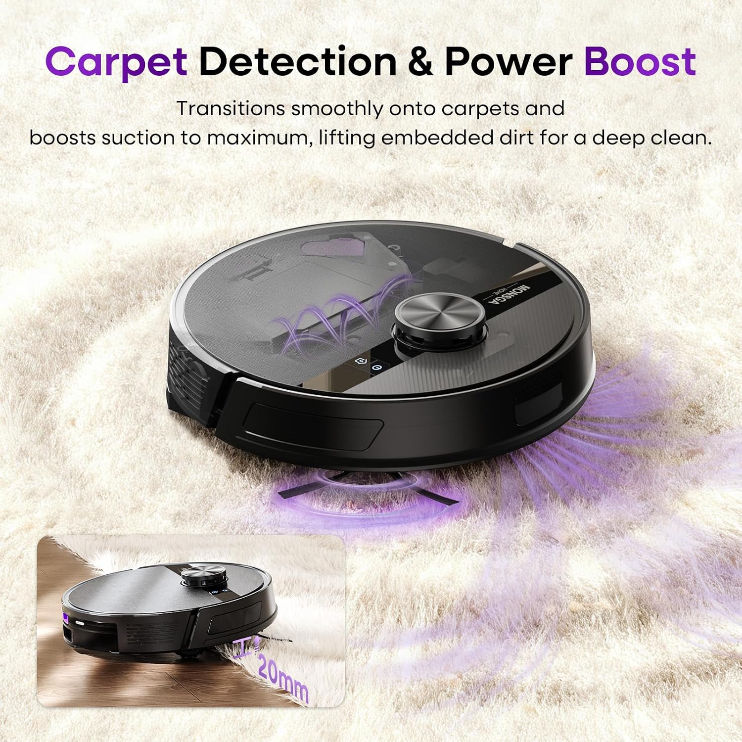 Robot Vacuum Cleaner 7000Pa LiDAR Navigation 180Mins Runtime Black