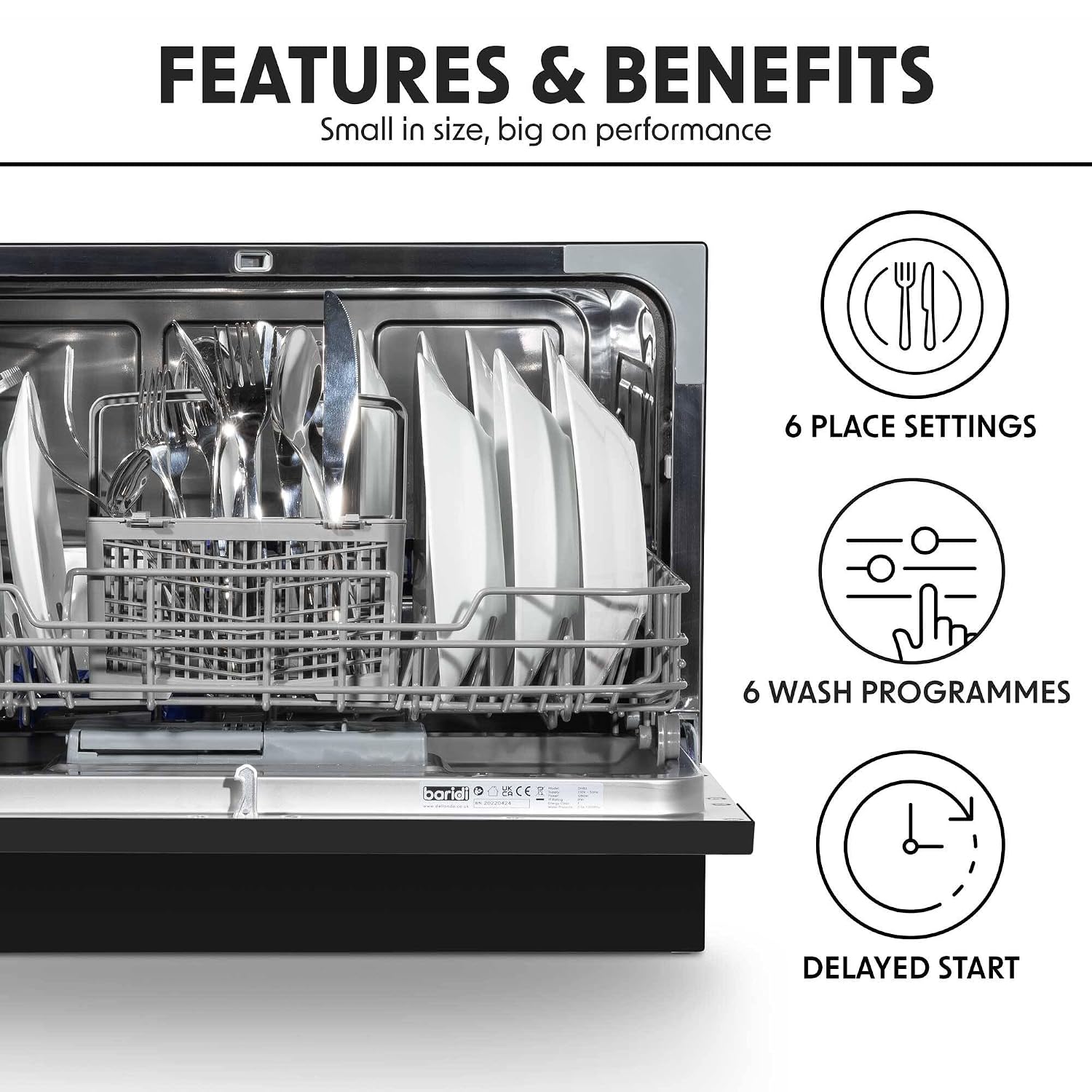 Table Top Dishwasher 6 Place Settings 6 Programmes Black