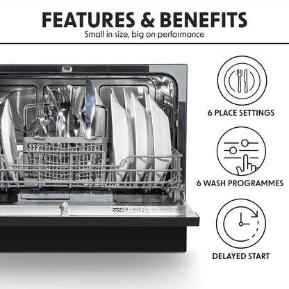 Table Top Dishwasher 6 Place Settings 6 Programmes Black