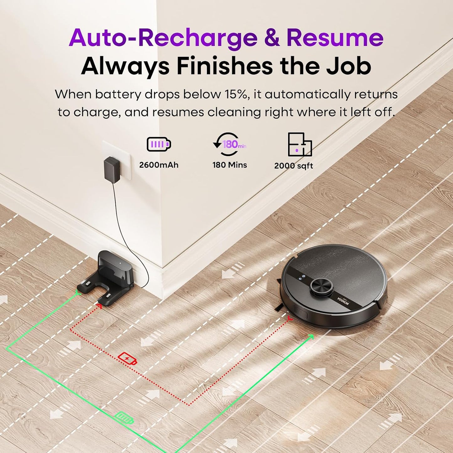 Robot Vacuum Cleaner 7000Pa LiDAR Navigation 180Mins Runtime Black