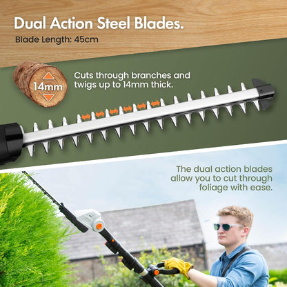 Cordless Pole Hedge Trimmer 193-244Cm 20V 2 Batteries Harness Grey