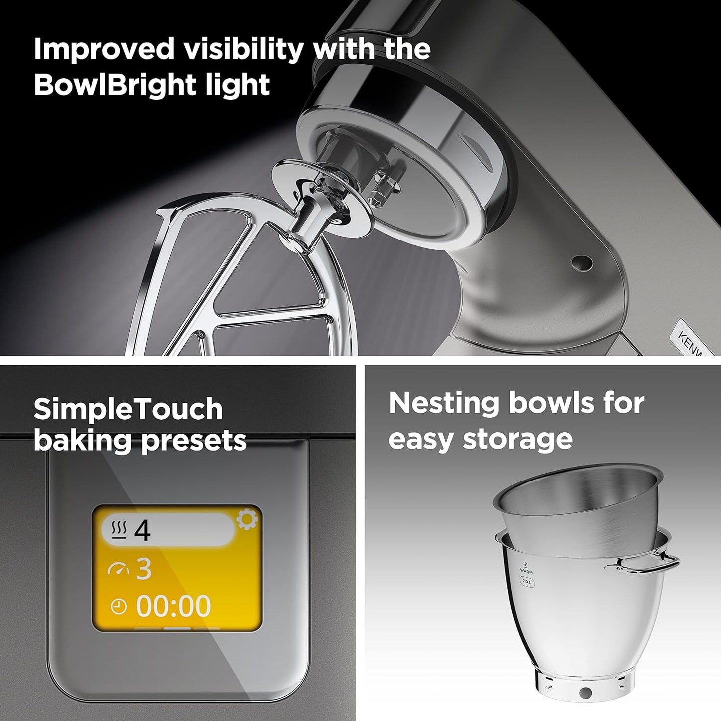 Stand Mixer 7L 5L 1400W 6 Speeds Touch Screen Silver