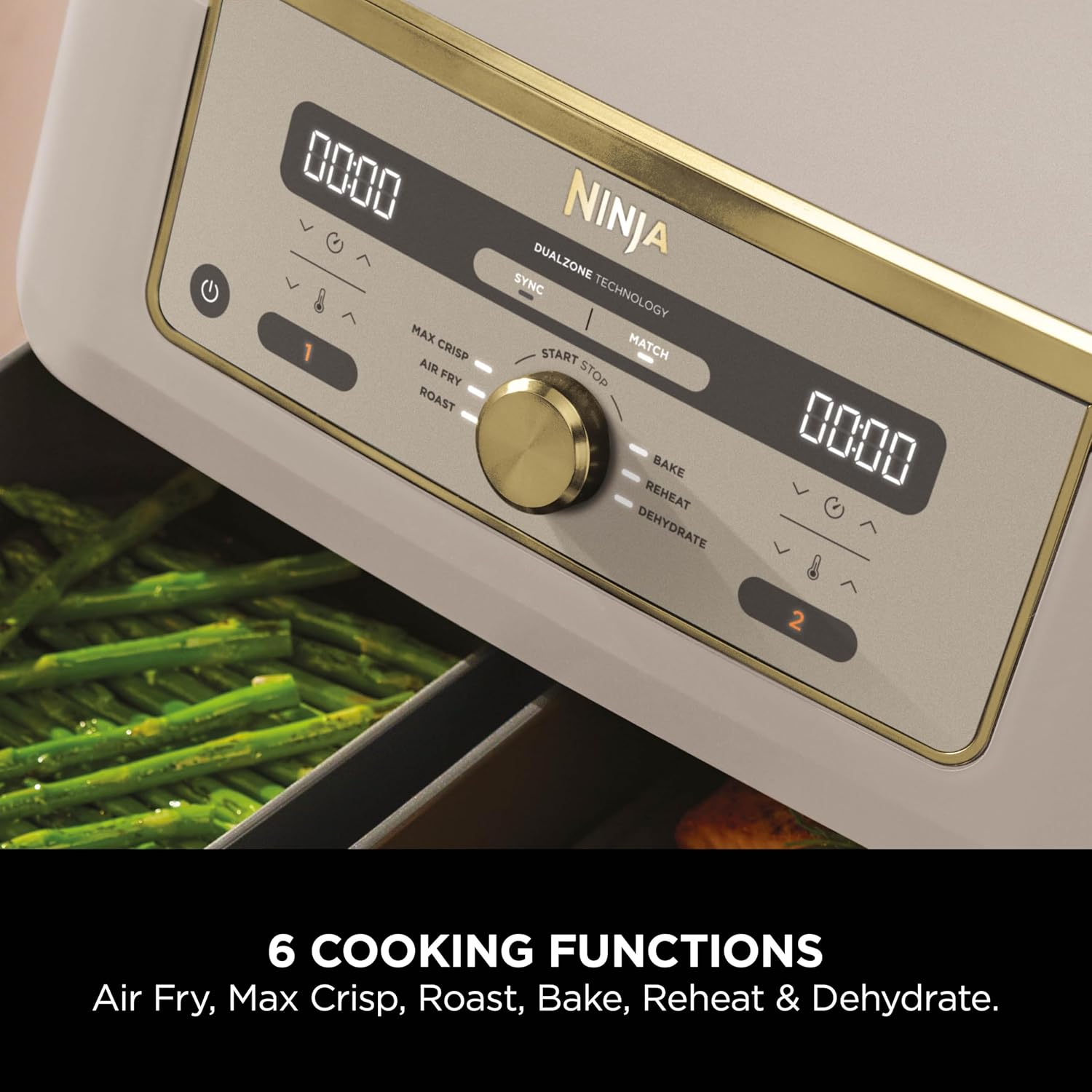 Dual Zone Digital Air Fryer 9.5L 6-in-1 Stone Gold