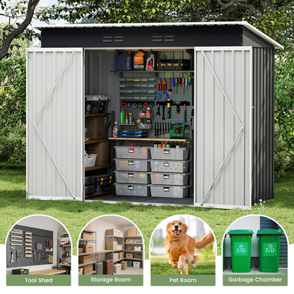Metal Garden Storage Shed 8 X 4 Ft Dark Grey Alloy Steel Lockable Door