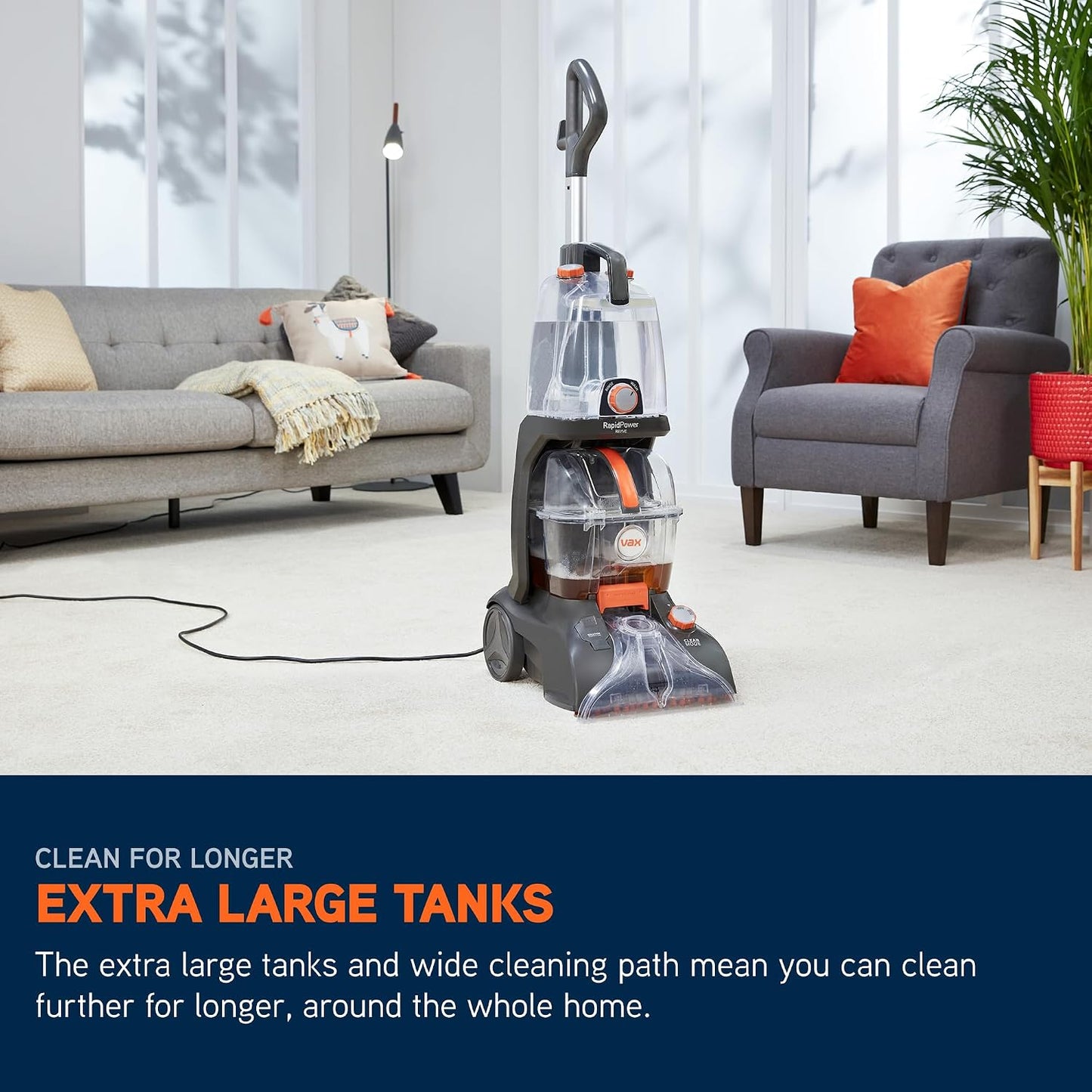 Carpet Cleaner 1200W 2.5L Extra Large Tank SpinScrub Brushes Grey