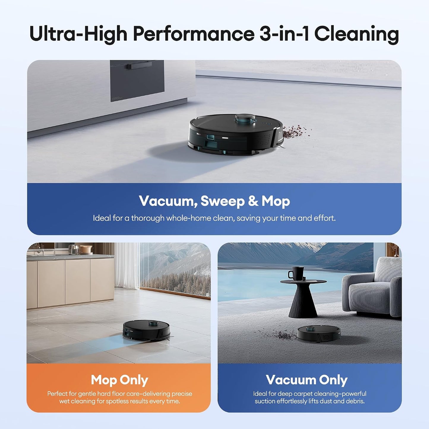 Robot Vacuum Cleaner 8000Pa LiDAR Navigation 200Mins Runtime Black